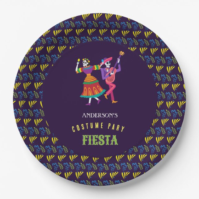 Halloween Costume Colourful Party De los Muertos Paper Plate (Front)