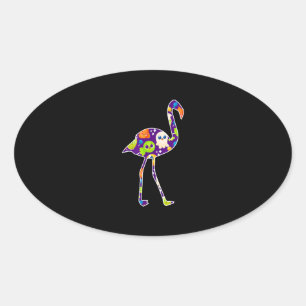 Halloween Costume Flamingo Ghost Candy Gift Oval Sticker
