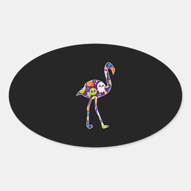 Halloween Costume Flamingo Ghost Candy Gift Oval Sticker (Front)