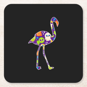 Halloween Costume Flamingo Ghost Candy Gift Square Paper Coaster