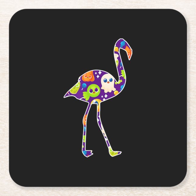Halloween Costume Flamingo Ghost Candy Gift Square Paper Coaster (Front)