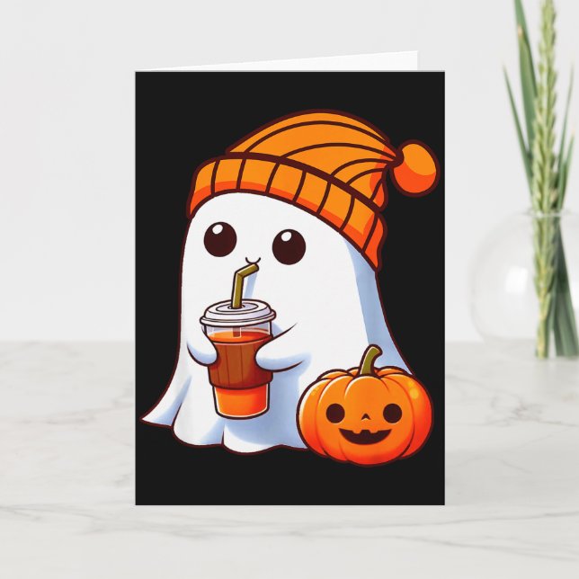 Halloween Costume Ghost Drinking Pumpkin Men Women Card (Front)
