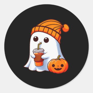 Halloween Costume Ghost Drinking Pumpkin Men Women Classic Round Sticker