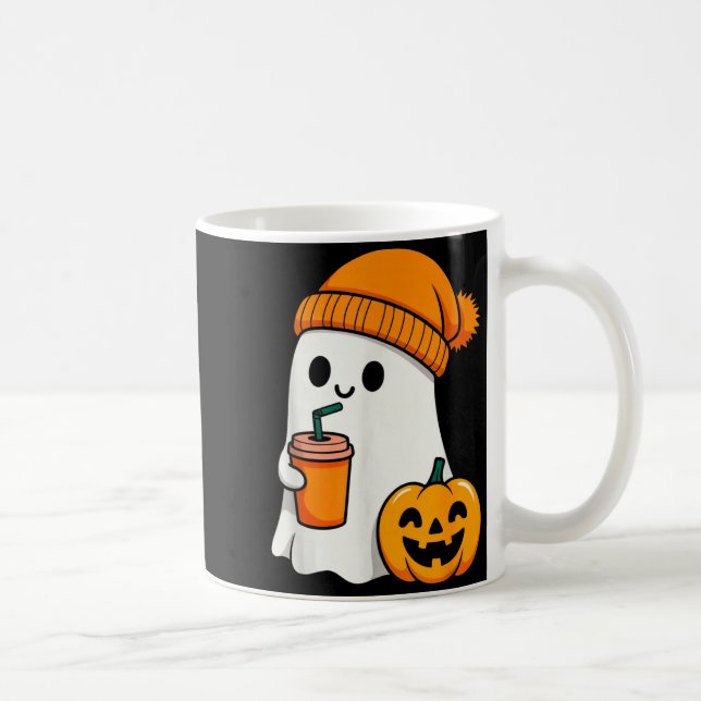 Halloween Costume Ghost Drinking Pumpkin Men Women Coffee Mug (Right)