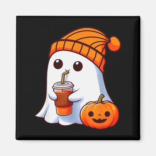 Halloween Costume Ghost Drinking Pumpkin Men Women Magnet (Front)