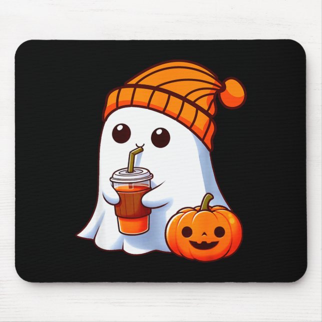 Halloween Costume Ghost Drinking Pumpkin Men Women Mouse Mat (Front)