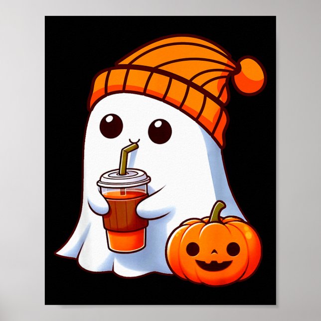 Halloween Costume Ghost Drinking Pumpkin Men Women Poster (Front)
