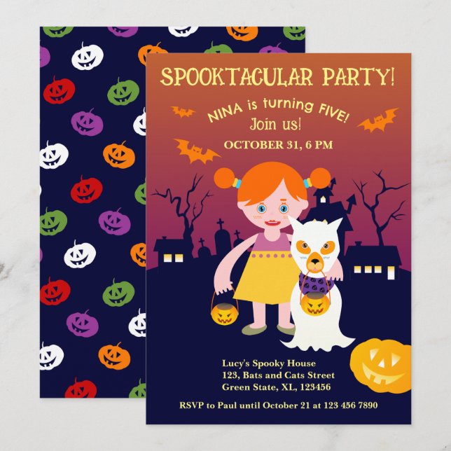 Halloween Costume Girl Birthday Party  Invitation (Front/Back)