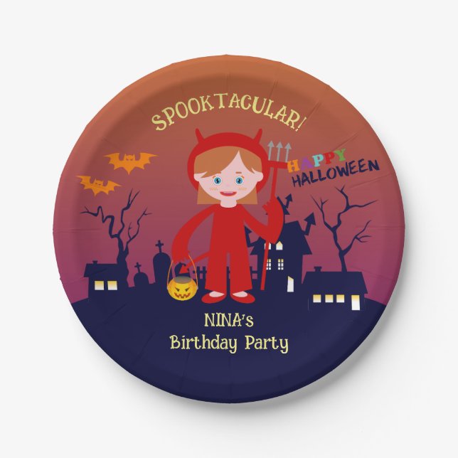 Halloween Costume Girl Birthday Party  Paper Plate (Front)