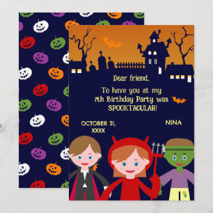 Halloween Costume Girl Birthday Party Thank You Card