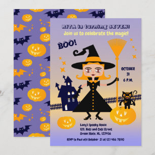 Halloween Costume Girl Witch Birthday Party Invitation