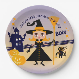 Halloween Costume Girl Witch Birthday Party Paper Plate