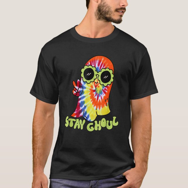 Halloween Costume Groovy Ghost Stay Ghoul Tie Dye  T-Shirt (Front)