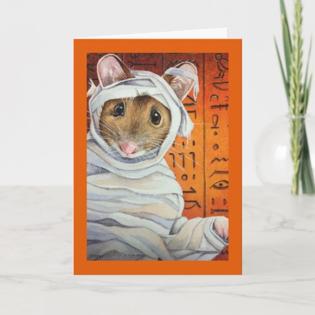 Halloween Costume Mummy Mouse Watercolor Art Card (Front)