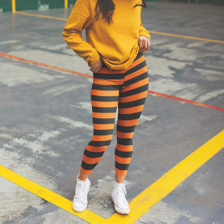 Halloween Costume Orange and White Stripes Pattern Leggings