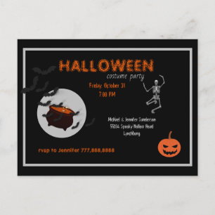 Halloween Costume Party Black and Orange Invitation Postcard