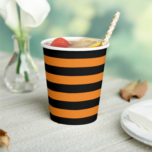 Halloween costume party. Black and orange stripes Paper Cups (Insitu)