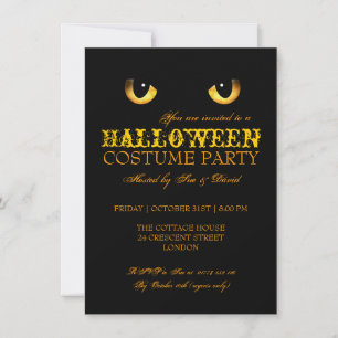 Halloween Costume Party Black Cat Yellow Invitation