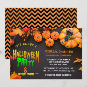Halloween Costume Party Black Orange Invitation