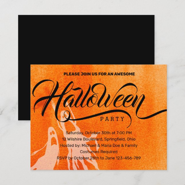 Halloween Costume Party Calligraphy Style Letters  Invitation (Front/Back)