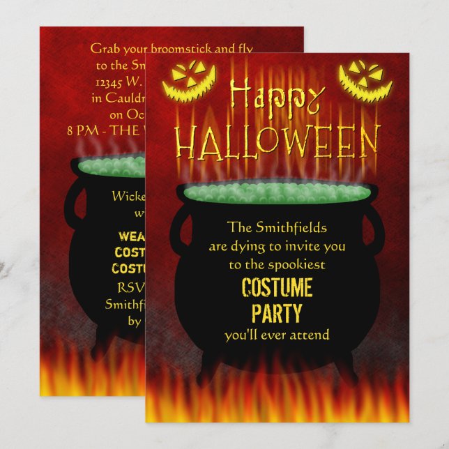 Halloween Costume Party Cauldron Fire Invitation (Front/Back)