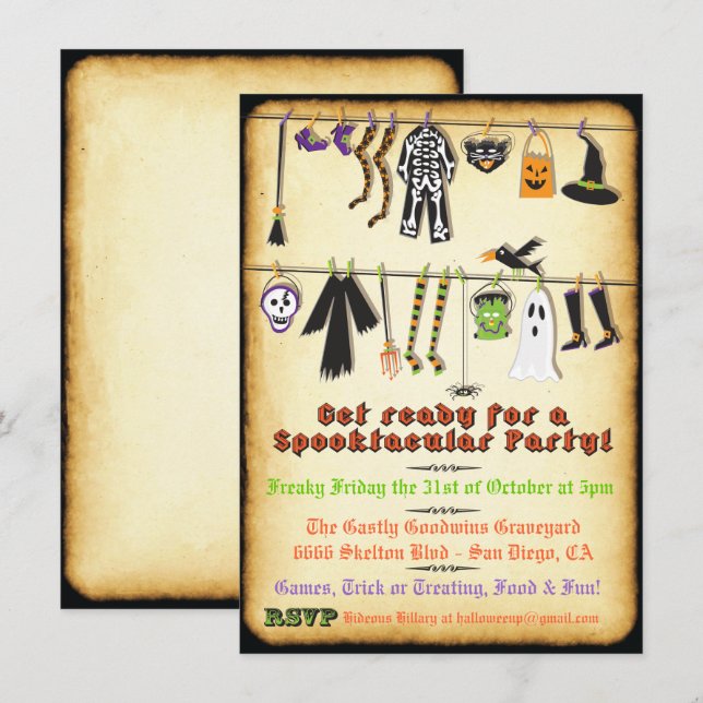 Halloween Costume Party Clothesline invitation (Front/Back)