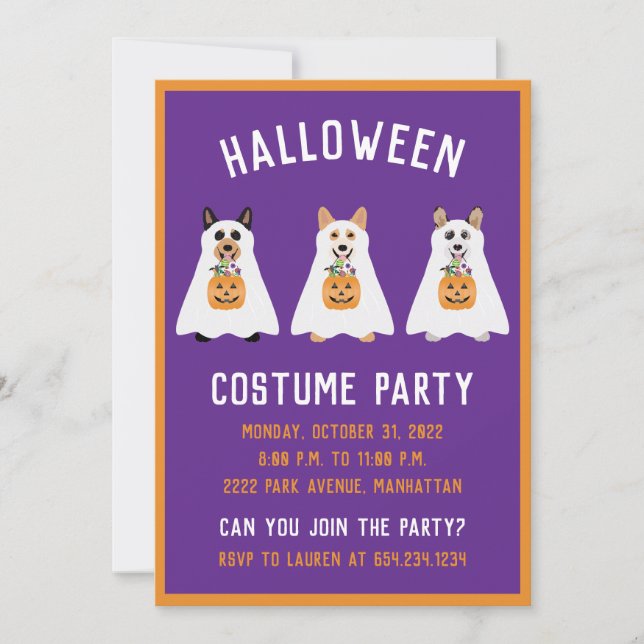 Halloween Costume Party Corgi Ghost Dogs Invitation (Front)