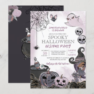 Halloween Costume Party Cute Spooky Witch Purple Invitation