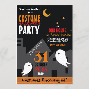 Halloween costume party ghost town cartoon spooky invitation