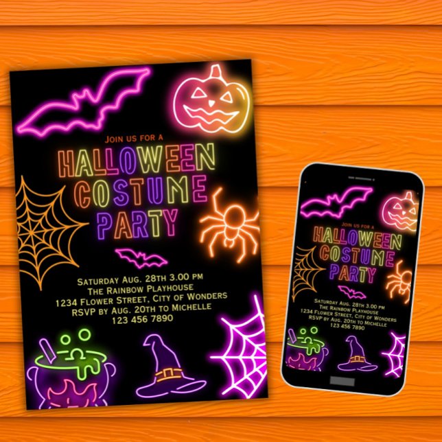 Halloween Costume Party Invitation Kids Neon Spook (Creator Uploaded)