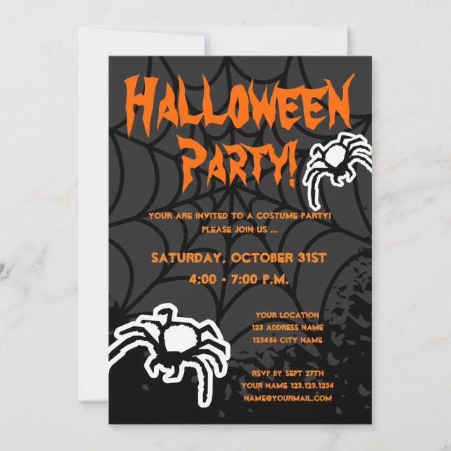 Halloween costume party invitations with spiderweb (Front)