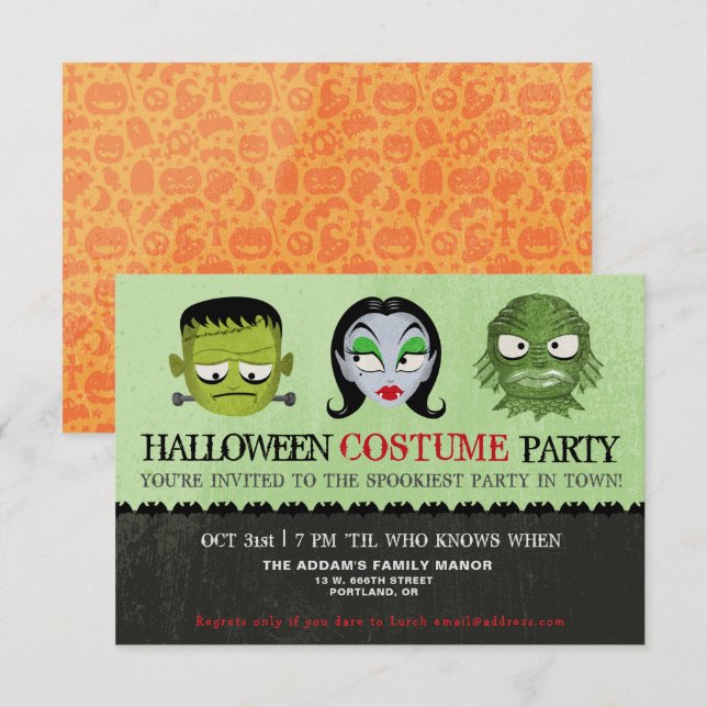 Halloween Costume Party Monster Masks Invitation (Front/Back)