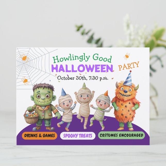 Halloween Costume Party Monsters spooky fun Dance Invitation (Standing Front)