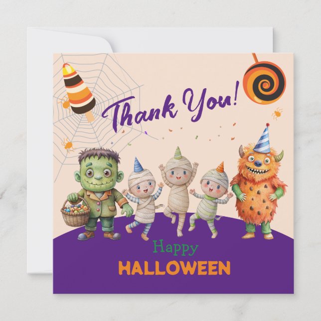 Halloween Costume Party Monsters spooky fun Dance Thank You Card (Front)