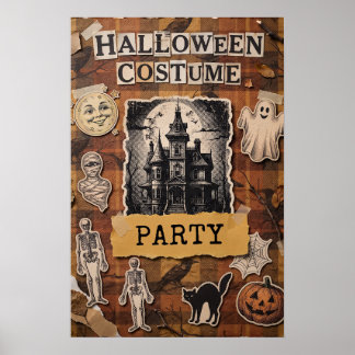 Halloween Costume Party Poster With Haunted House