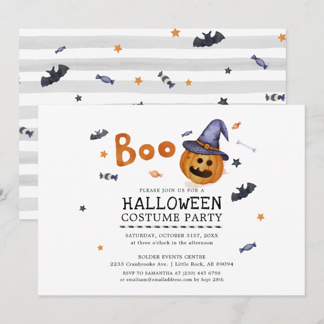 Halloween Costume Party Pumpkin Bats Invitation (Front/Back)