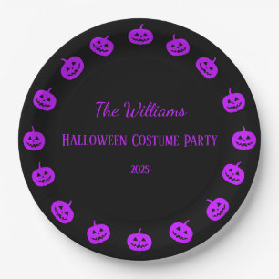 Halloween Costume Party Purple Pumpkins Paper Plate