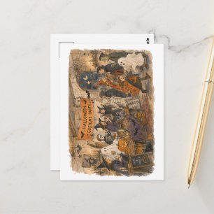 Halloween Costume Party Scene Illustration Postcard