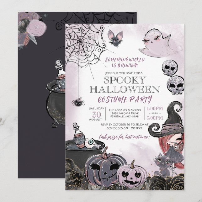 Halloween Costume Party Spooky Cute Witch Invitation (Front/Back)