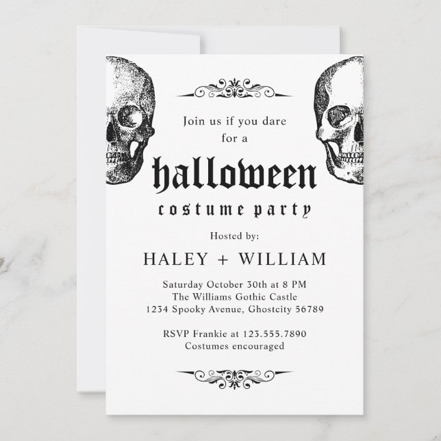 Halloween Costume Party Spooky Gothic Skull Themed Invitation (Front)