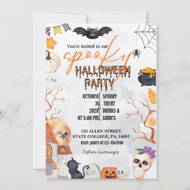 HALLOWEEN COSTUME PARTY/TRICK OR TREAT  INVITATION (Front)