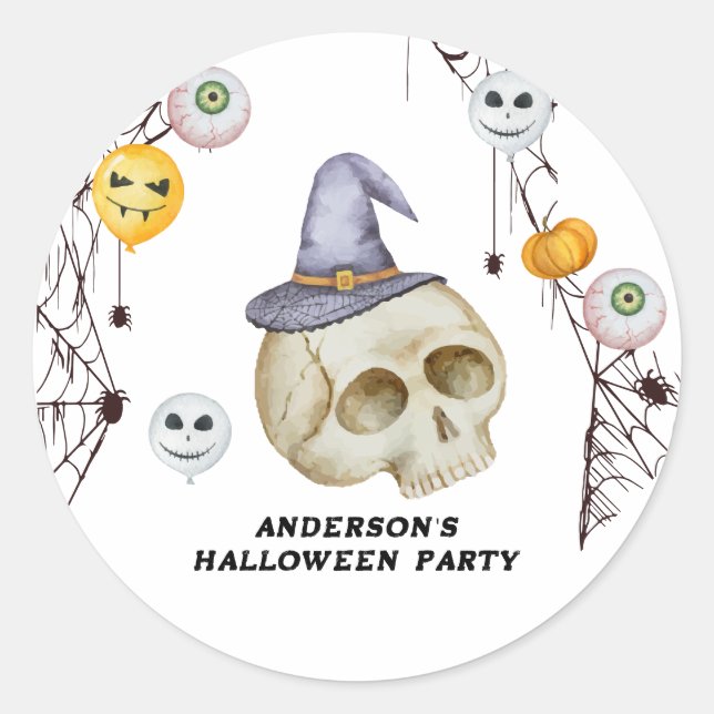 Halloween Costume Party Watercolor Classic Round Sticker (Front)