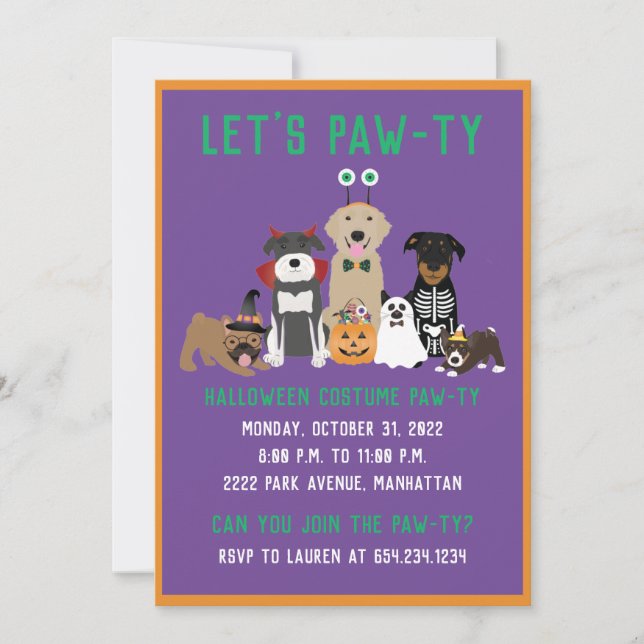 Halloween Costume Pawty Dogs Black Cat Invitation (Front)
