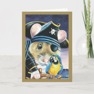Halloween Costume Pirate Mouse Watercolor Art Card