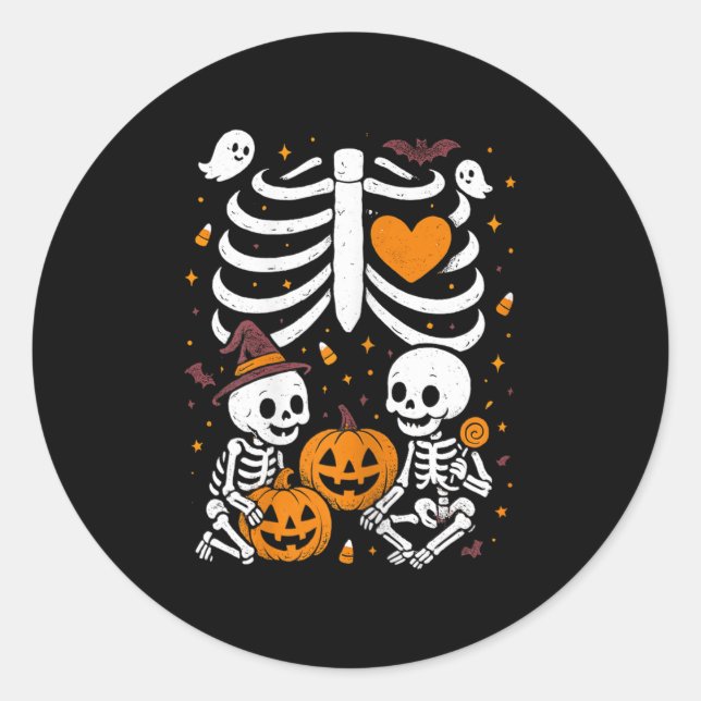 Halloween Costume Pregnant Woman Twins Pumpkin Rib Classic Round Sticker (Front)