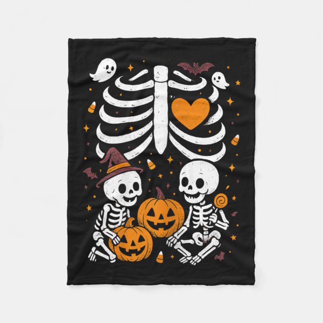 Halloween Costume Pregnant Woman Twins Pumpkin Rib Fleece Blanket (Front)