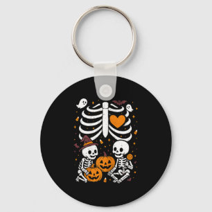 Halloween Costume Pregnant Woman Twins Pumpkin Rib Key Ring