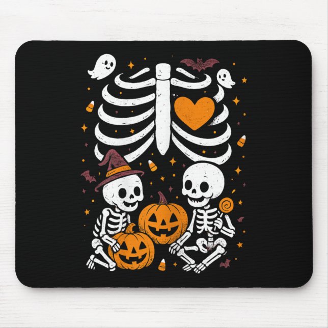 Halloween Costume Pregnant Woman Twins Pumpkin Rib Mouse Mat (Front)