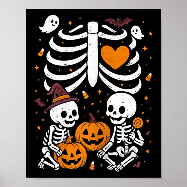 Halloween Costume Pregnant Woman Twins Pumpkin Rib Poster (Front)