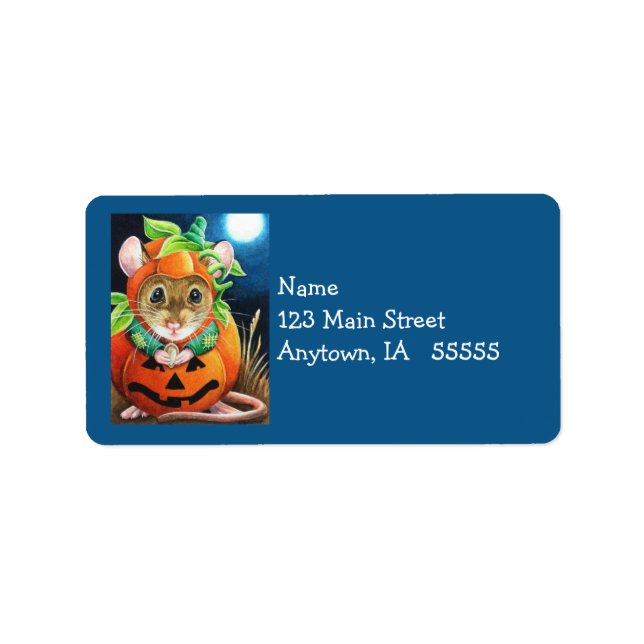 Halloween Costume Pumpkin Mouse Watercolor Art Label (Front)
